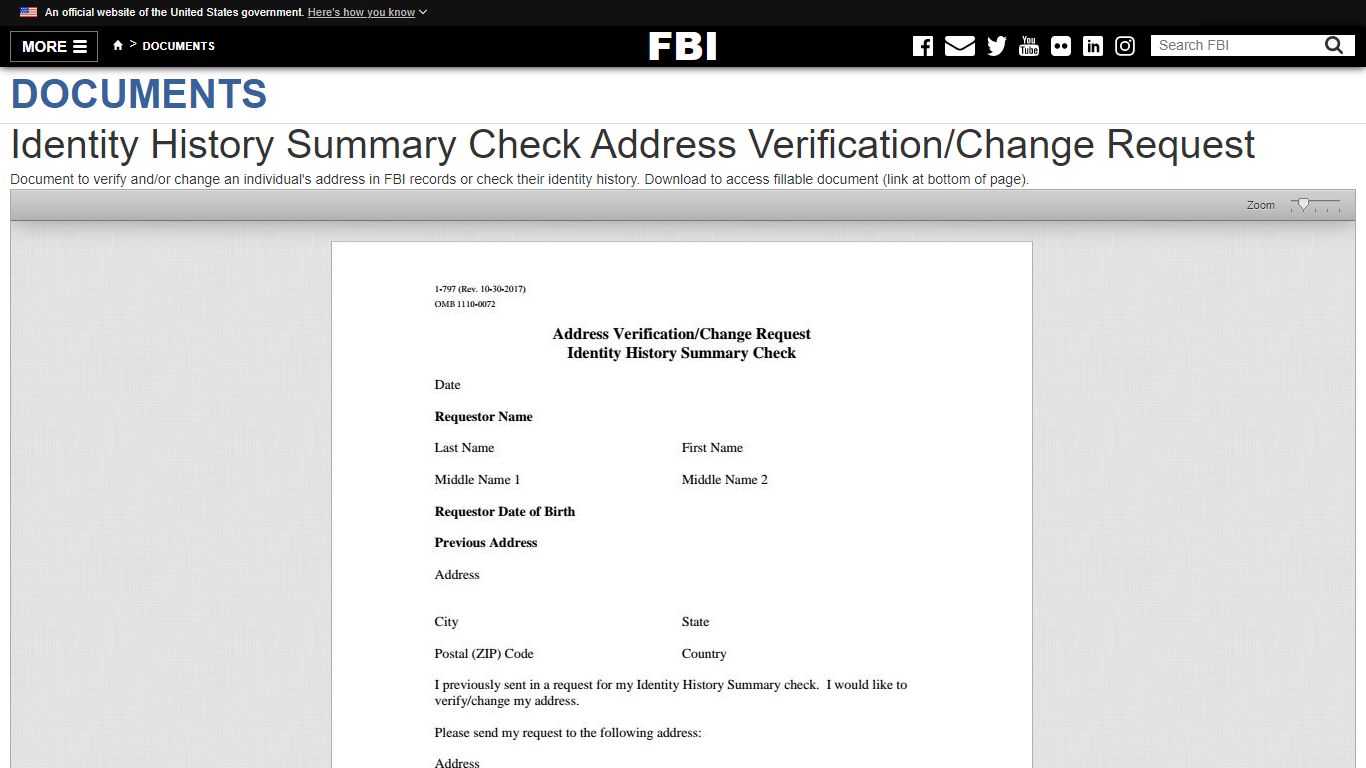 Identity History Summary Check Address Verification/Change Request